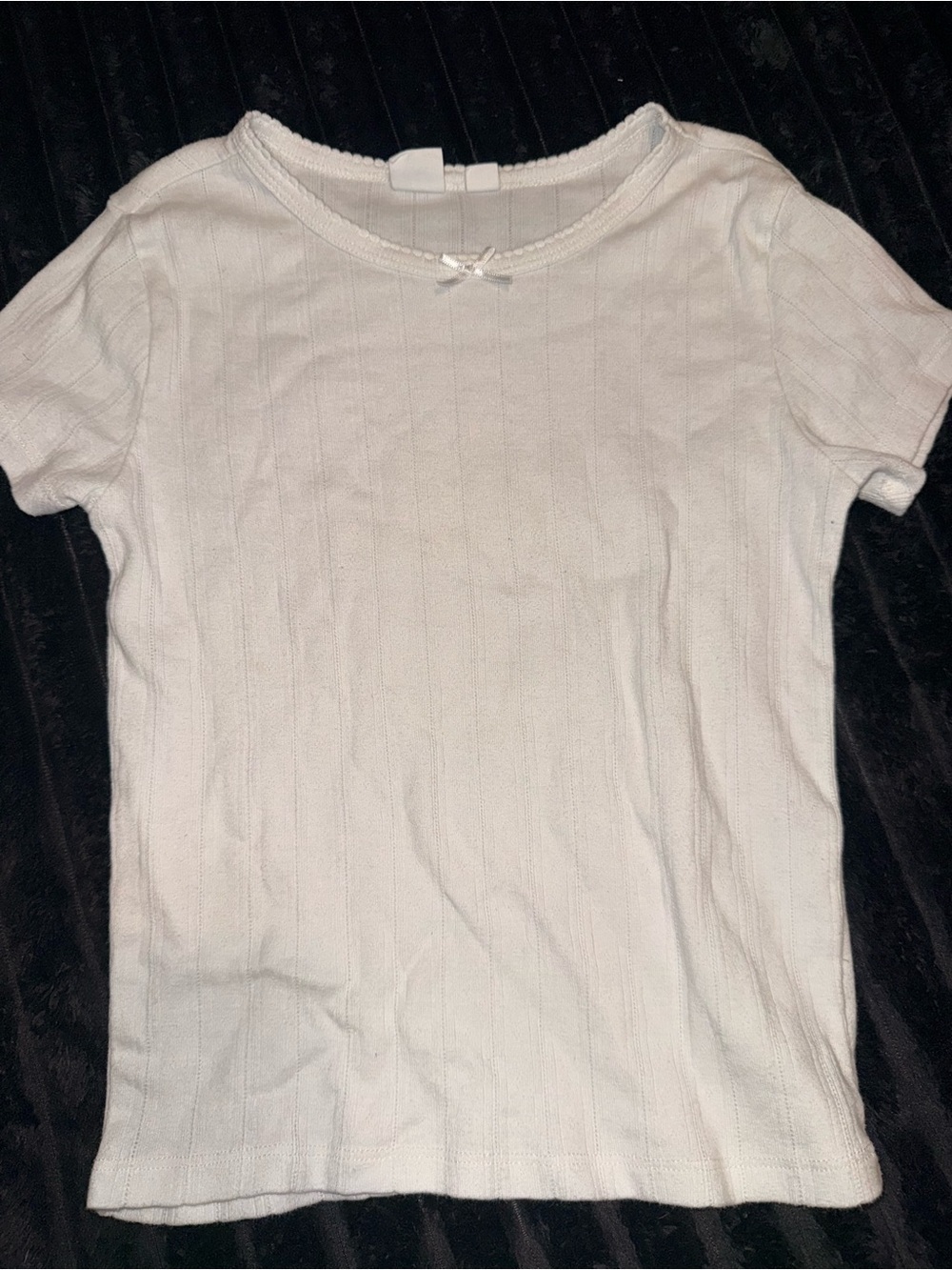 GAP White Ribbed Short-Sleeve Top with Bow Trim